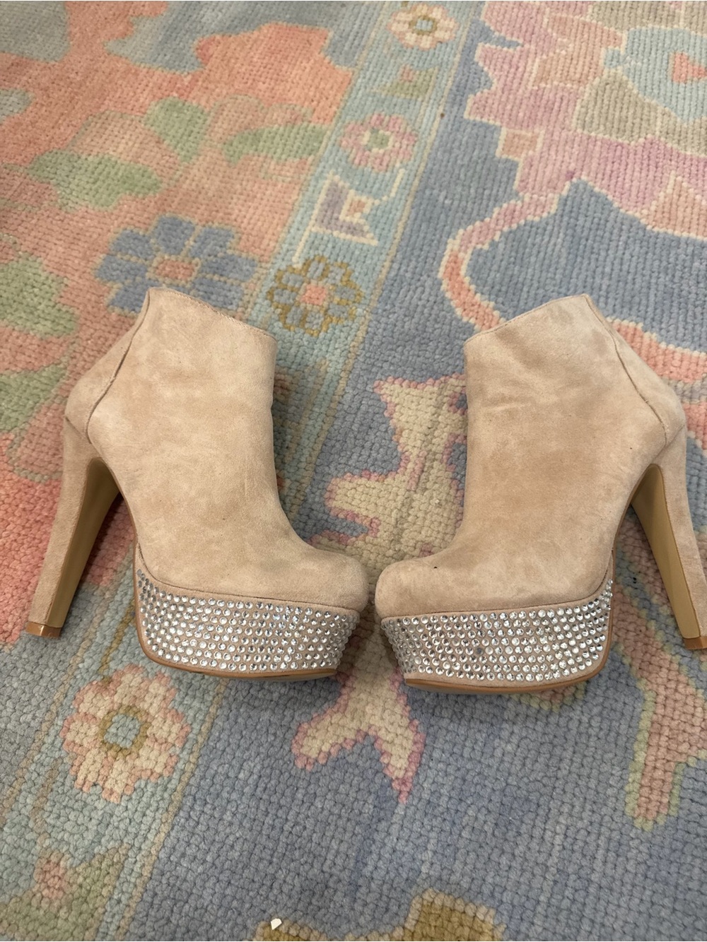 Steve Madden Women's Nude Suede Rhinestone Platform Ankle Boots